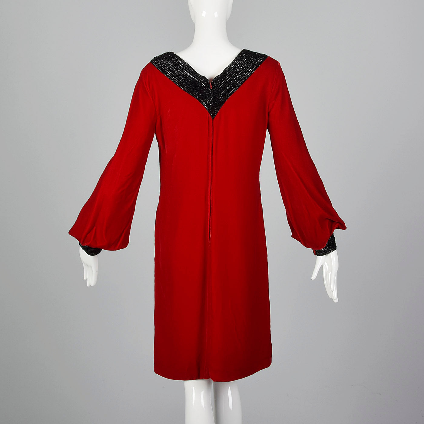 1960s Red Velvet Dress with Poet Sleeves