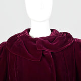 XS 1940s Velvet Burgundy Opera Coat Statement Mutton Sleeves Collar