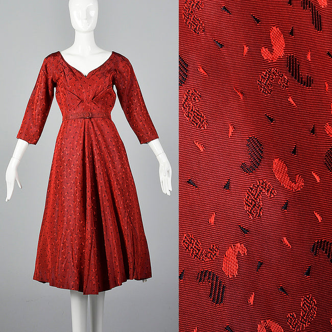 1950s Shiny Red Party Dress
