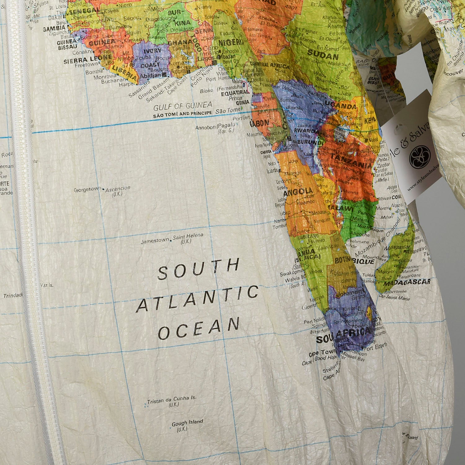 Large 1990s Wearin the World Tyvek Map Jacket Unisex Outerwear