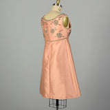 Large 1960s Peach Dress Deadstock Bead Embroidered Empire Waist Babydoll