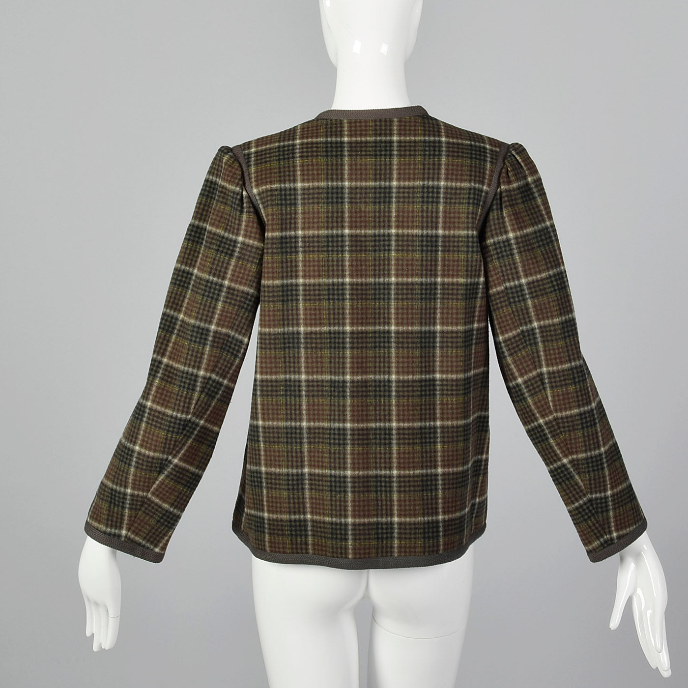 1970s Yves Saint Laurent, Rives Gauche Green Wool Plaid Jacket