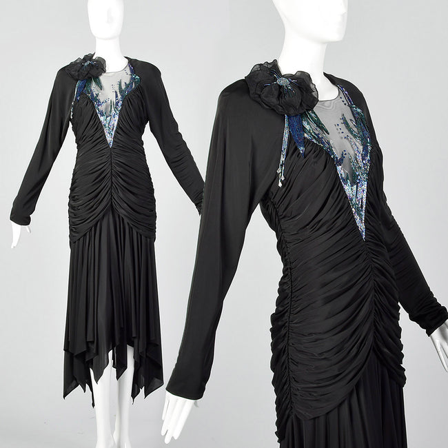 1980s Casadei Black Beaded Dress