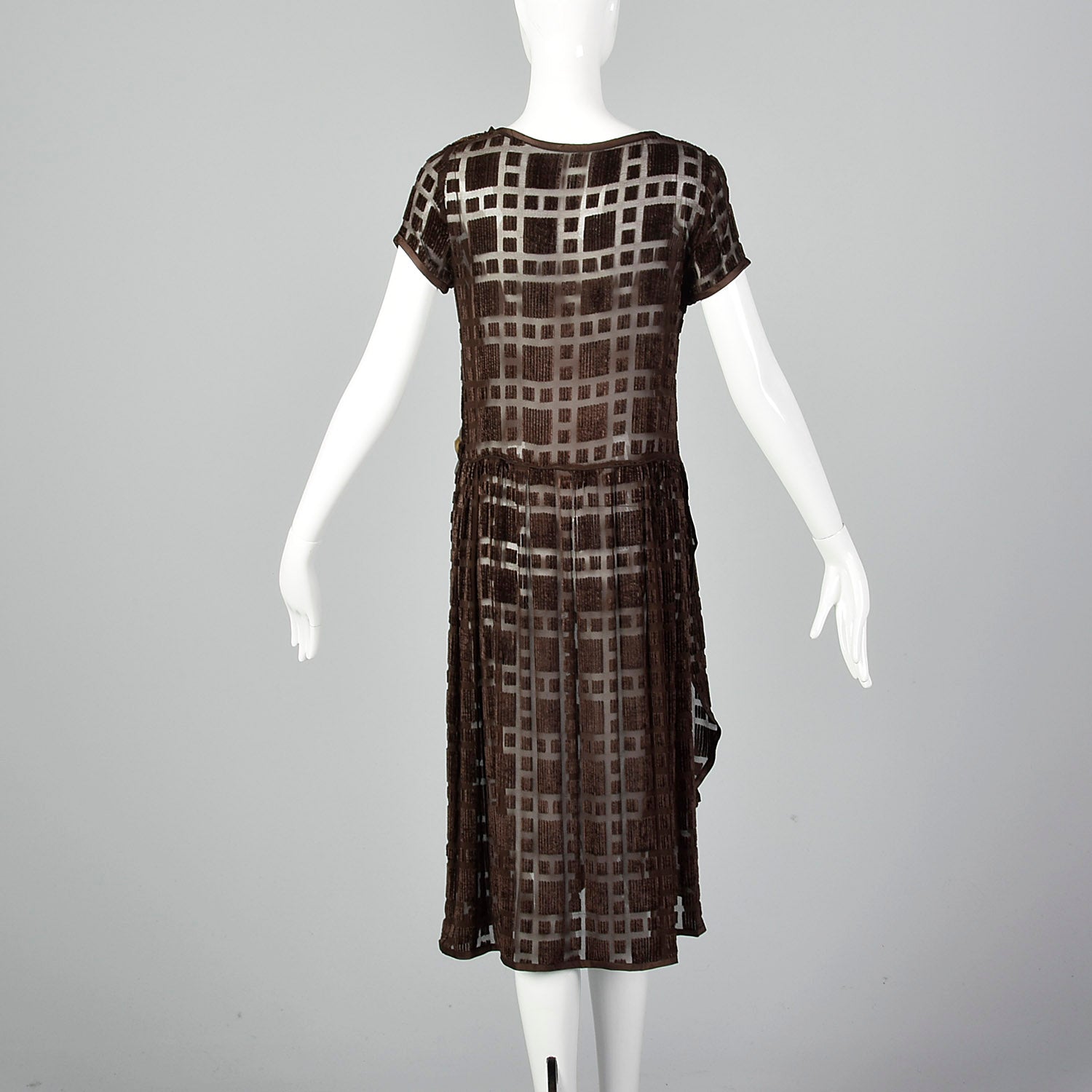 XS 1920s Sheer Brown Silk Devore Dress