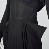 1940s Femme Fatale Black Rayon Dress with Pointed Pockets