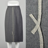 Medium 1950s Gray Wool Skirt with Dove Gray Details