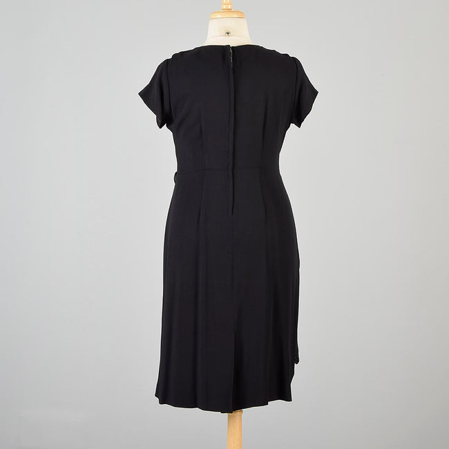 1960s Black Cocktail Dress with Faux Wrap Skirt