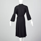 1940s Scalloped Black Rayon Dress
