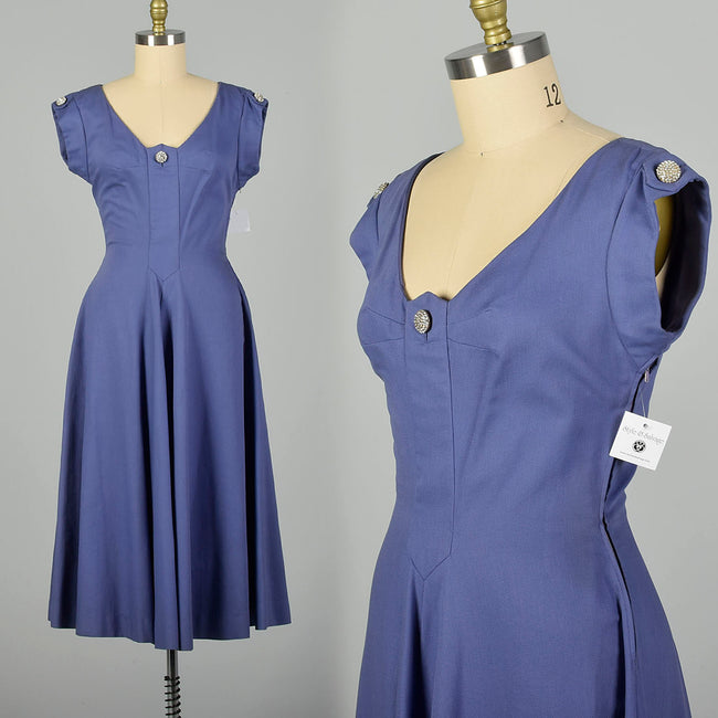 1950s Pauline Trigere Fit and Flare Blue Summer Dress
