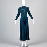 1930s Blue Velvet Gown with Gathered Bodice