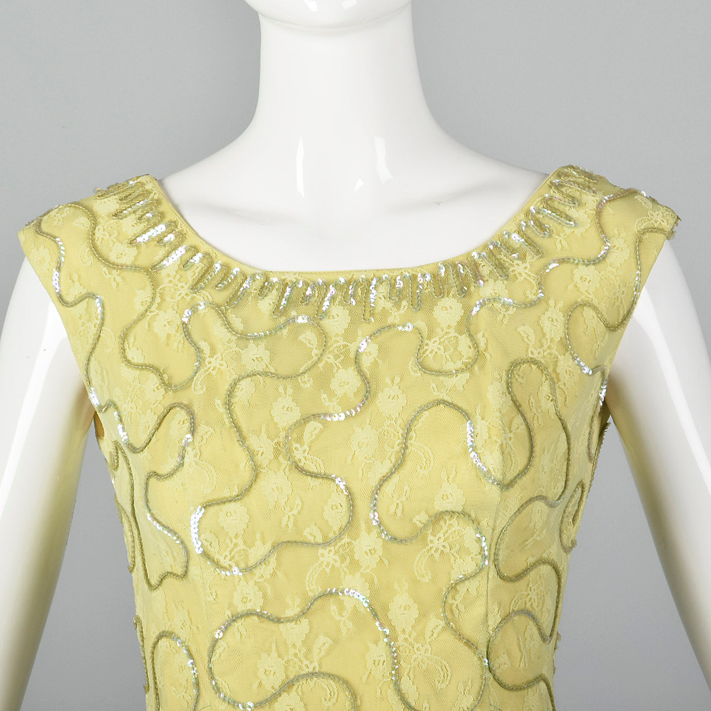 1960s Green Lace Overlay Dress with Sequins