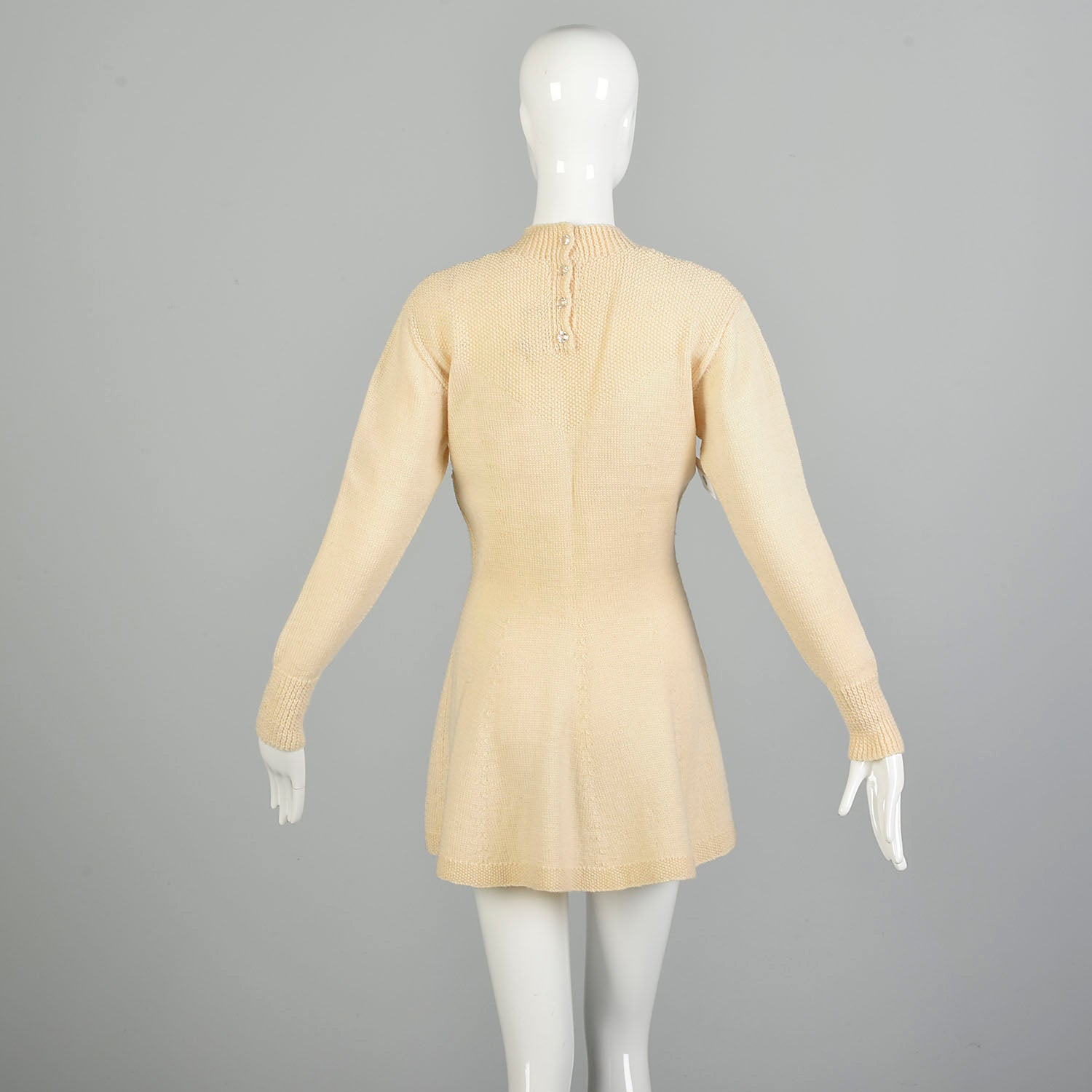 Large 1990s Creamy Wool Tunic Sweater Marion Foale Creamy Beige Knit Tunic Ice Skater Mini Dress