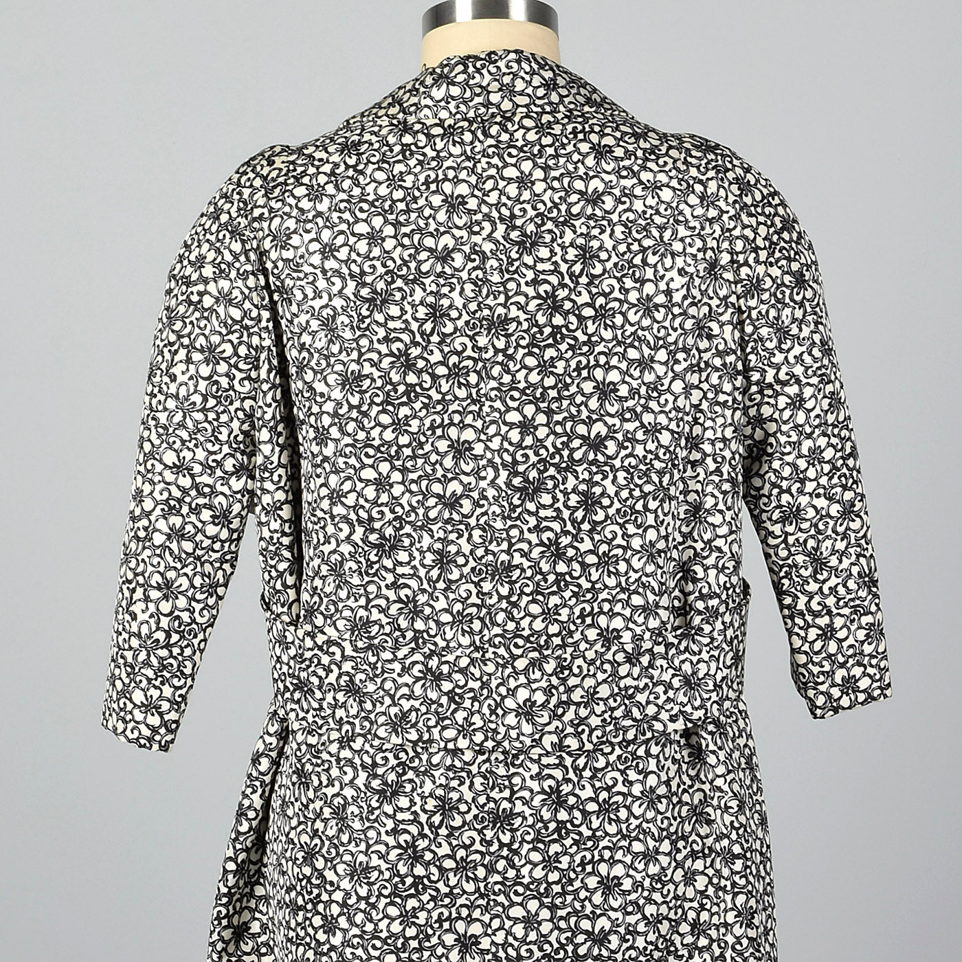 1960s James Galanos Formal Silk Opera Coat in a Black and White Floral