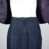 1960s Navy Blue Silk Skirt Suit with Mother of Pearl Buttons