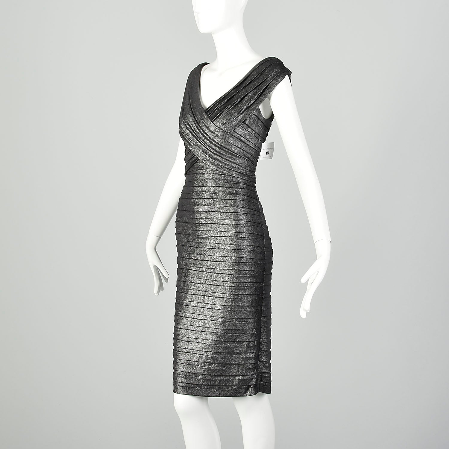 Small Tadashi Collection Dress Sexy Bodycon Silver Gunmetal Metallic Sleeveless