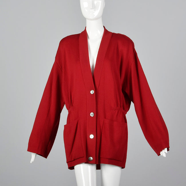 1980s Oversized Red Knit Cardigan