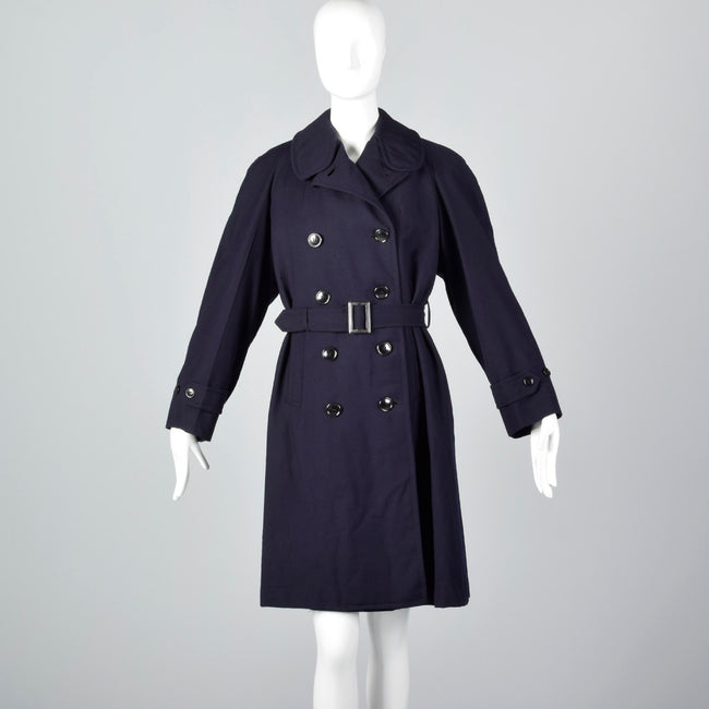 1960s Navy Blue Wool Trench Coat