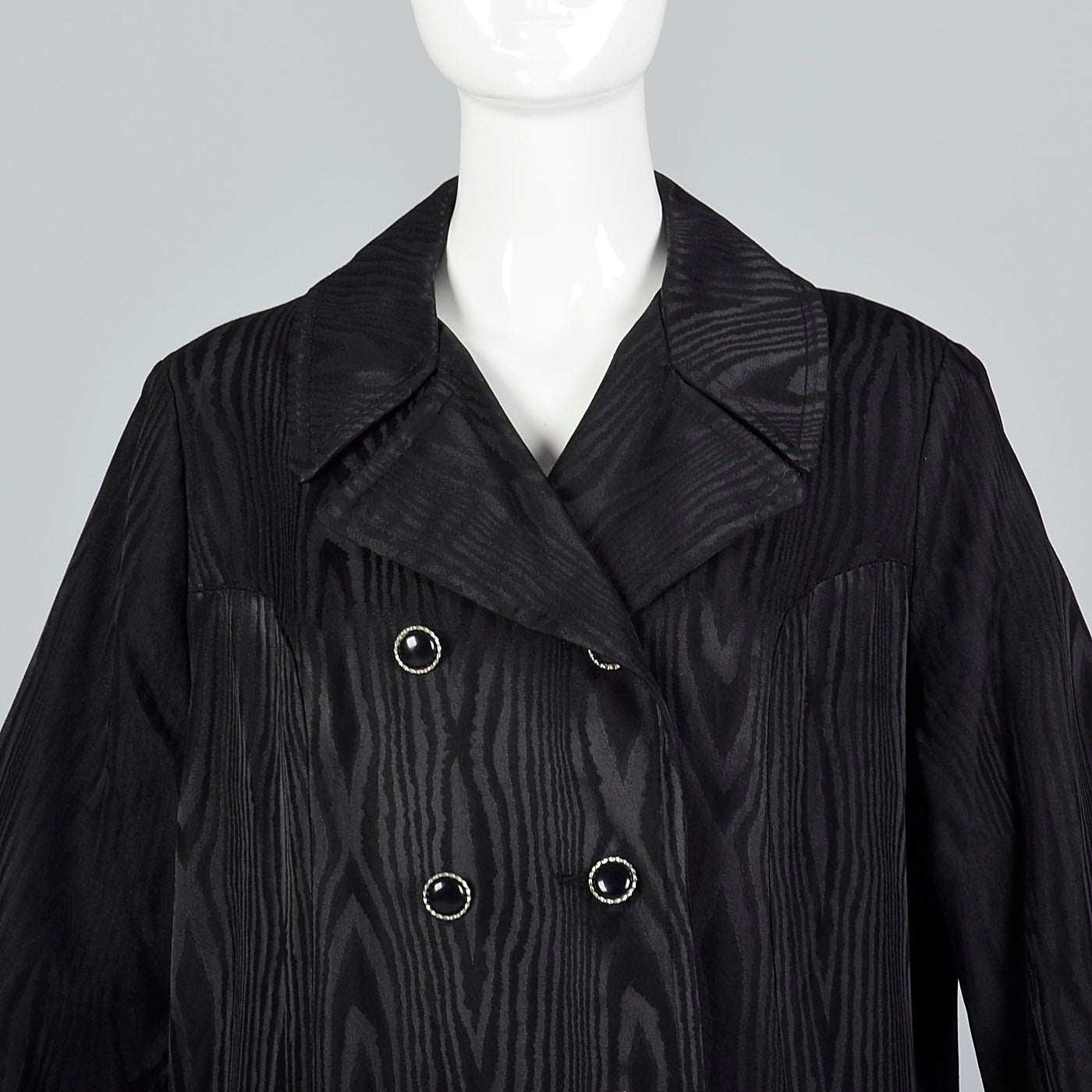 1960s Black Moire Double Breasted Coat