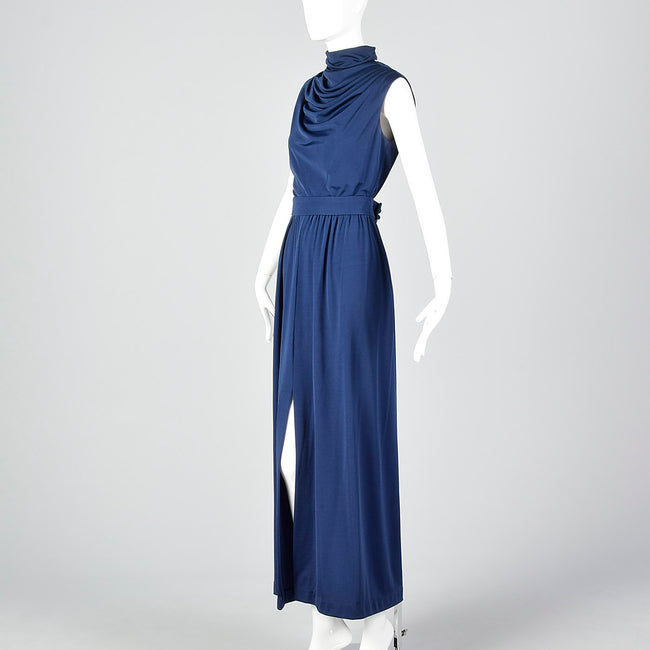 1970s Lilli Diamond Maxi Dress with Draped Neckline