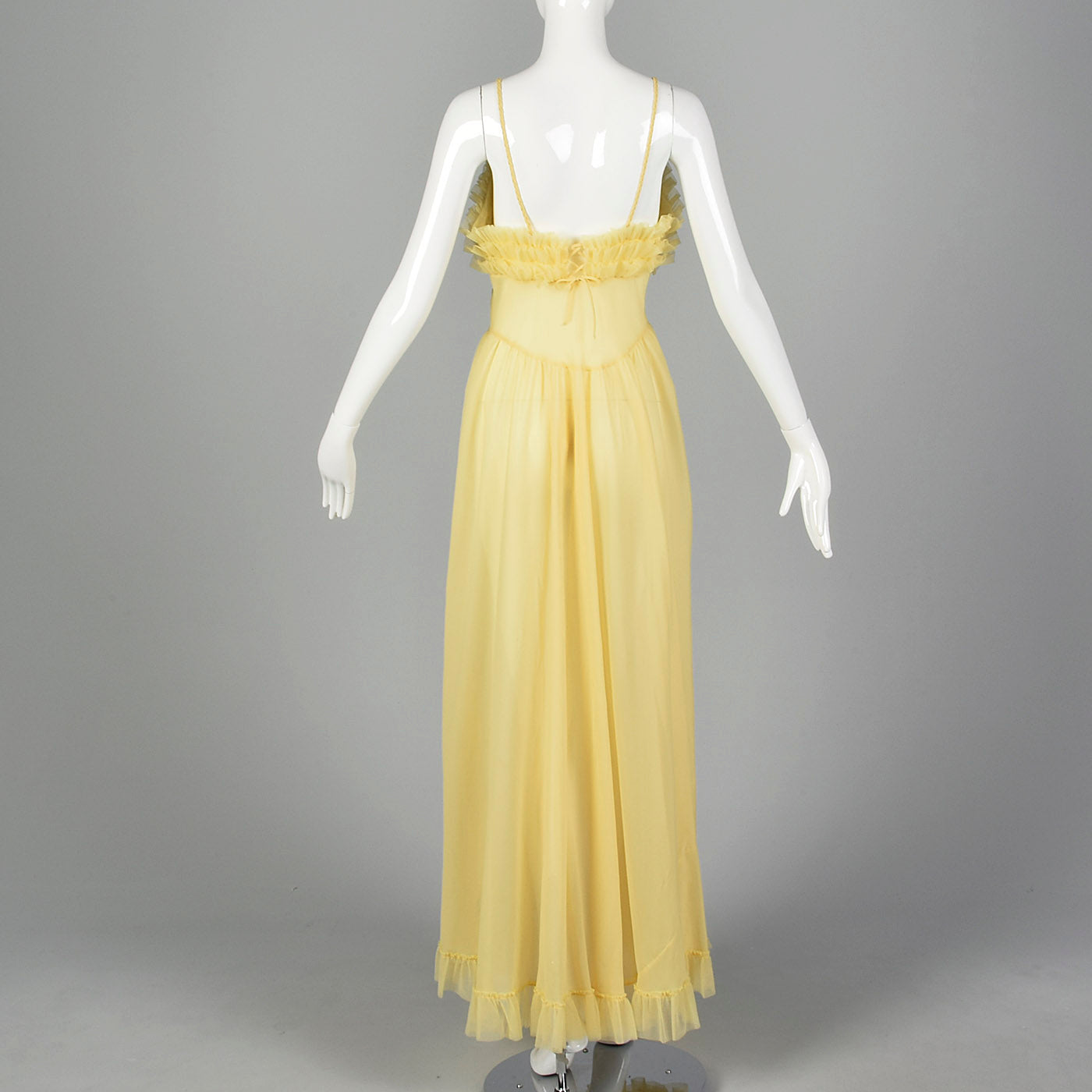 1950s Yellow Nightgown with Ruffled Bust