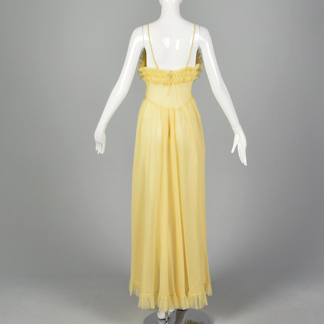 1950s Yellow Nightgown with Ruffled Bust