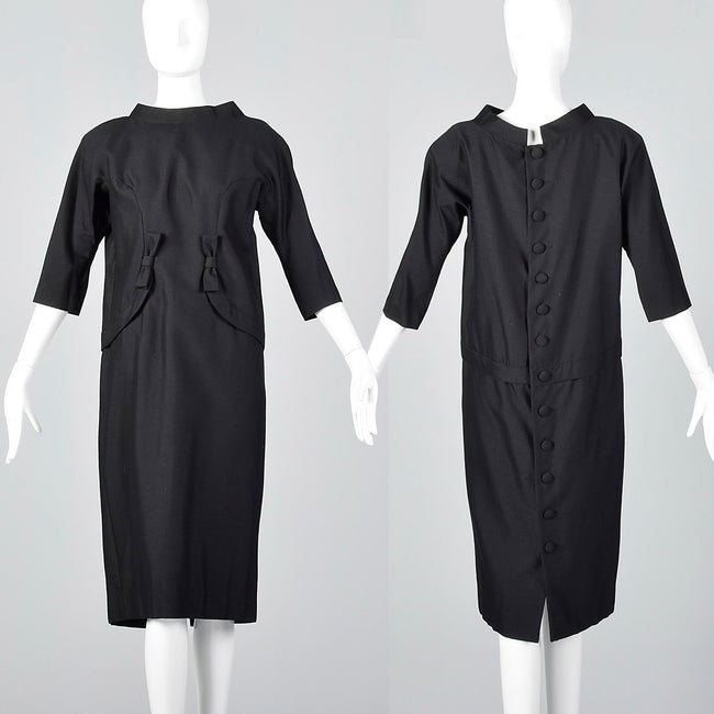 1950s Suzy Perette Avant Garde Black Wool Sack Dress