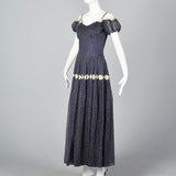 1940s Blue Flocked Swiss Dot Dress