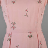 1950s Pink Sleeveless Day Dress with Floral Embroidery