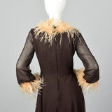 1970s Feather Trimmed Jumpsuit with Huge Palazzo Legs