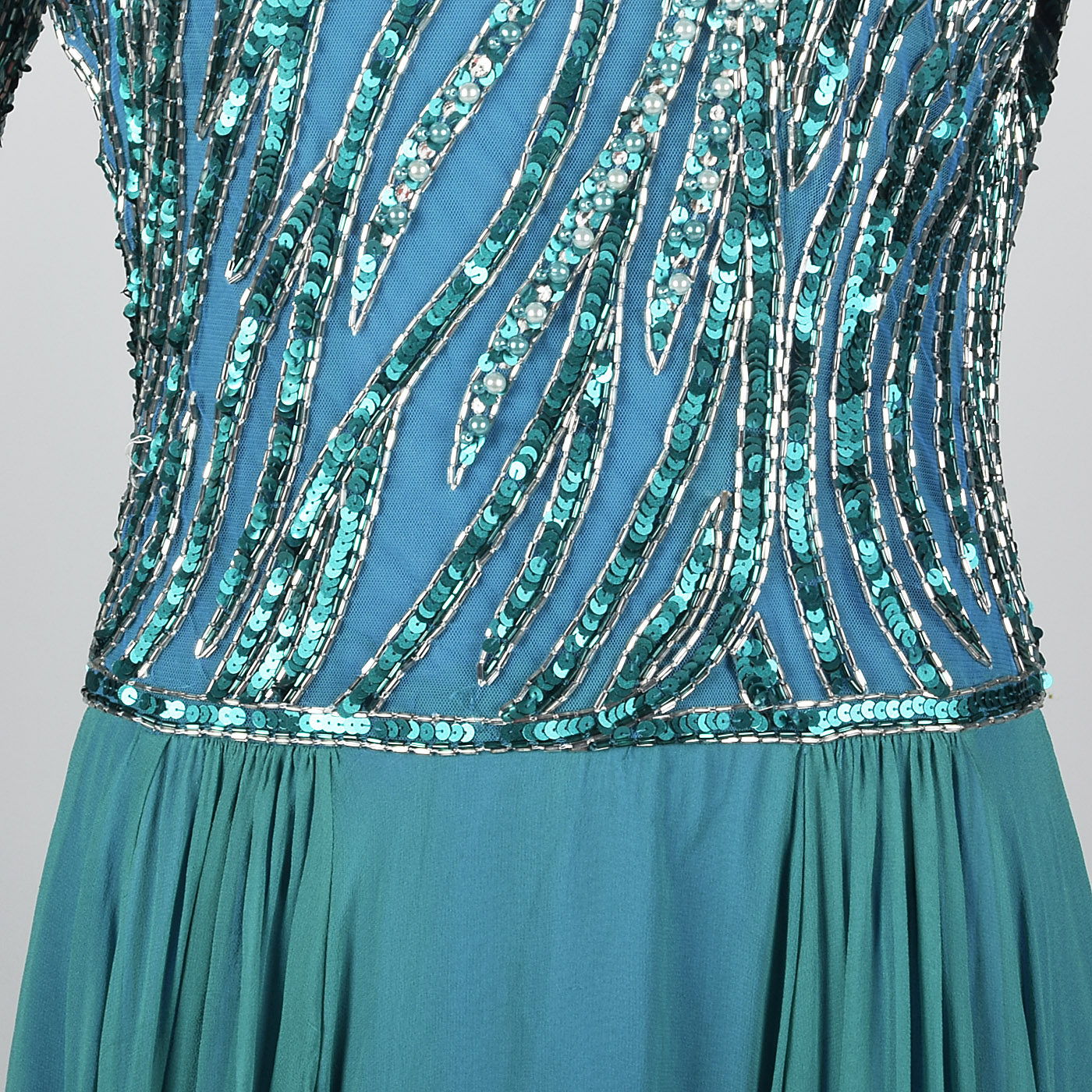 Sequined Bob Mackie Gown with a Layered Silk Chiffon Skirt