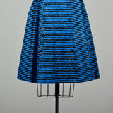 Medium 1950s Dress Blue Short Sleeve Striped Glitter Flocked Shawl Collar