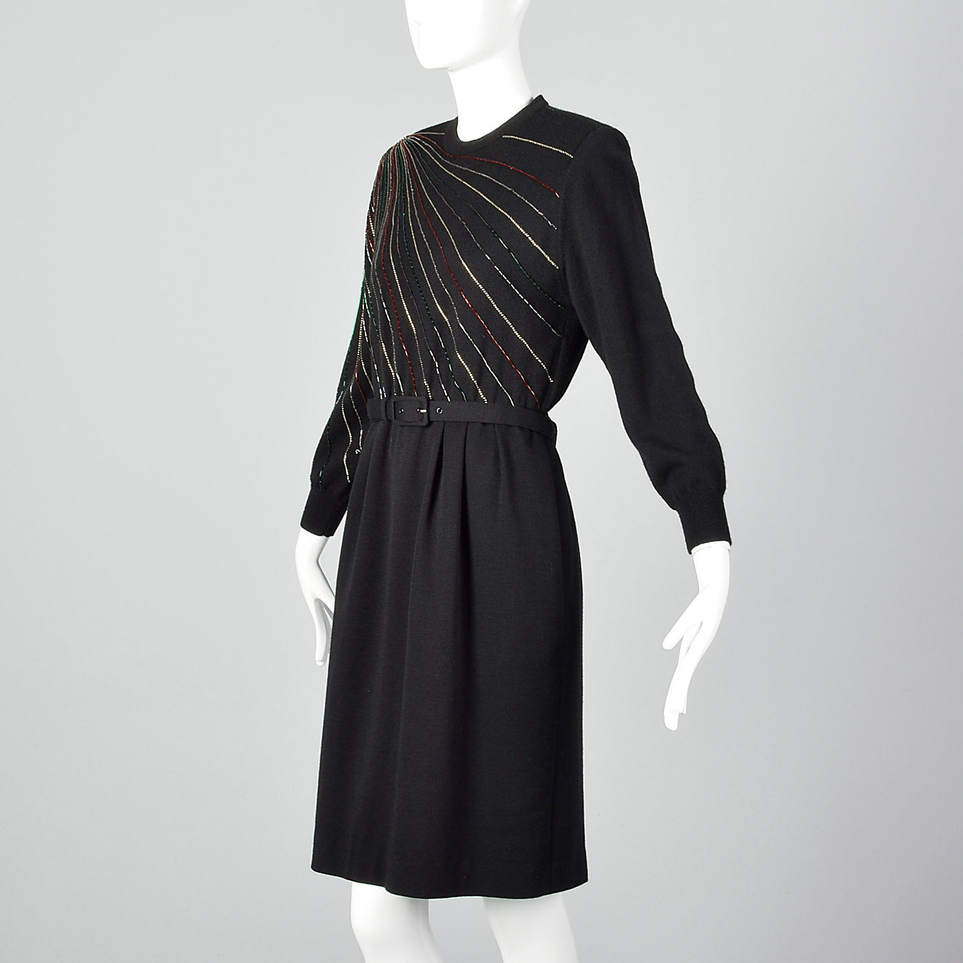 1980s Black Beaded Sweater Dress