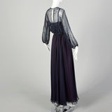 Small 1970s Jack Bryan Dress Blue Beaded Maxi Formal Disco Evening Gown
