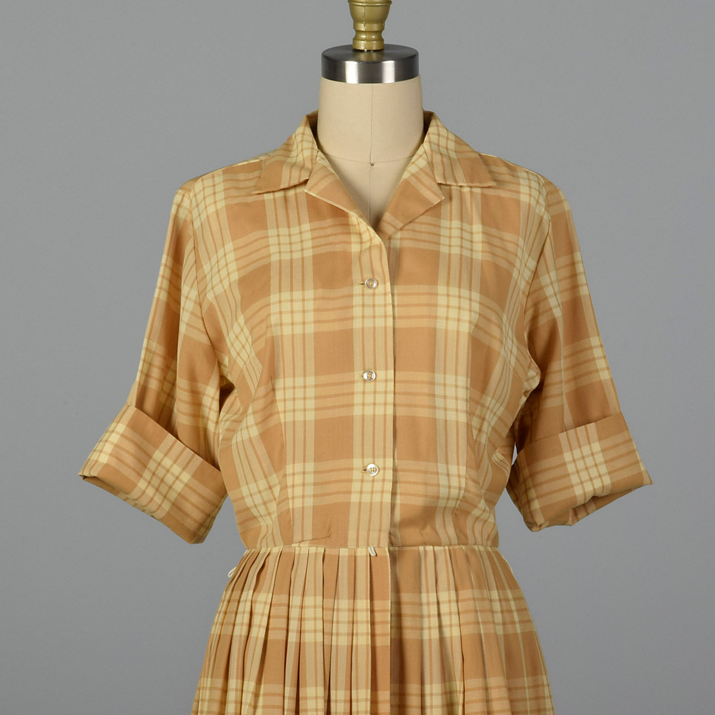 1960s Plaid Shirtwaist Dress with Vented Back