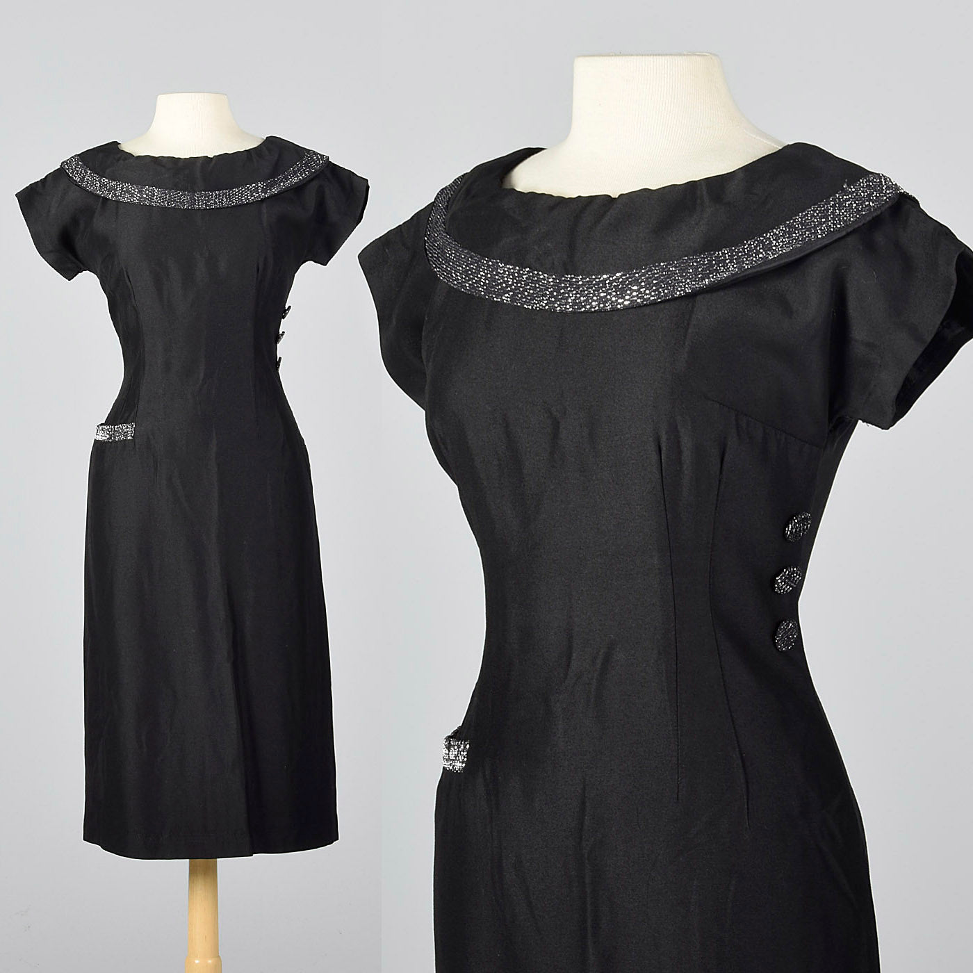 1950s Little Black Dress with Silver Lurex Trim