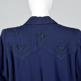 1940s Navy Blue Gabardine Swing Coat with Beading