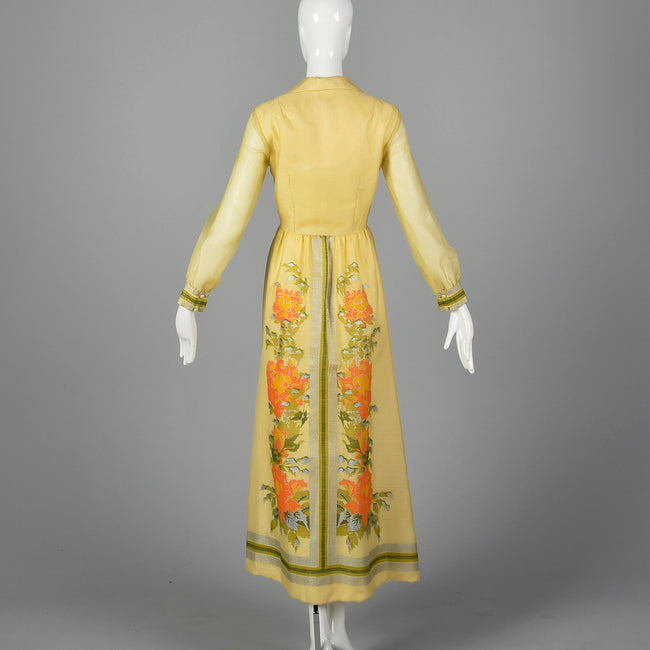 1970s Alfred Shaheen Yellow Maxi Dress