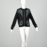 Medium-XXL 1960s Black Beaded Cardigan Sweater