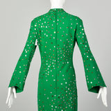 Large 1970s Pauline Trigere Dress Green Long Sleeve Formal Evening Gown Sequin