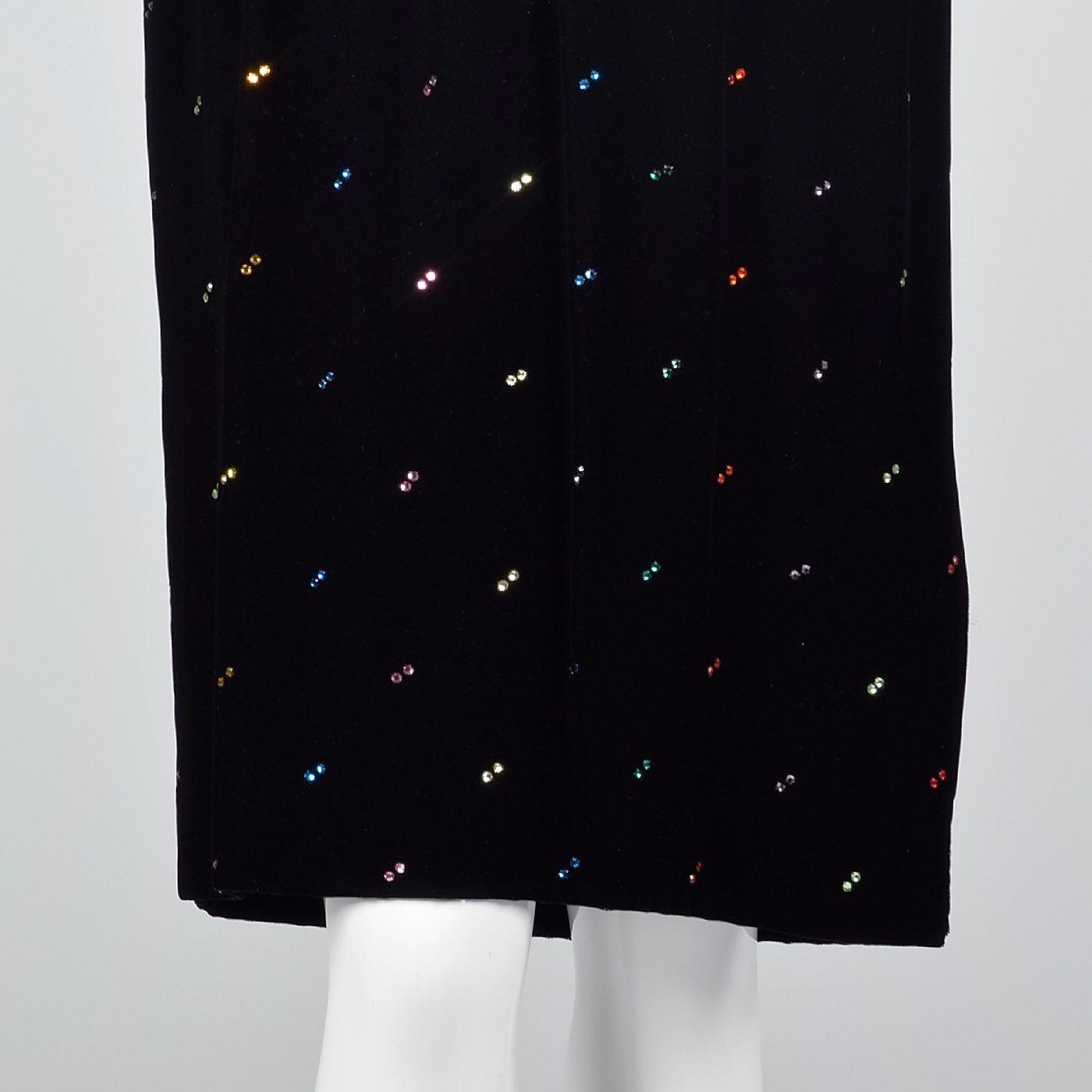 1980s Oscar de la Renta Black Velvet Dress with Rainbow Rhinestones