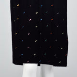 1980s Oscar de la Renta Black Velvet Dress with Rainbow Rhinestones