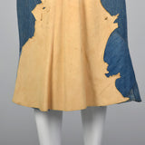 1970s Bohemian  Denim & Leather Patch Skirt