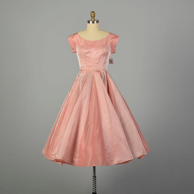 Medium 1950s Dress Pink Fit and Flare Circle Skirt Prom Evening Cocktail Gown