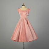 Medium 1950s Dress Pink Fit and Flare Circle Skirt Prom Evening Cocktail Gown