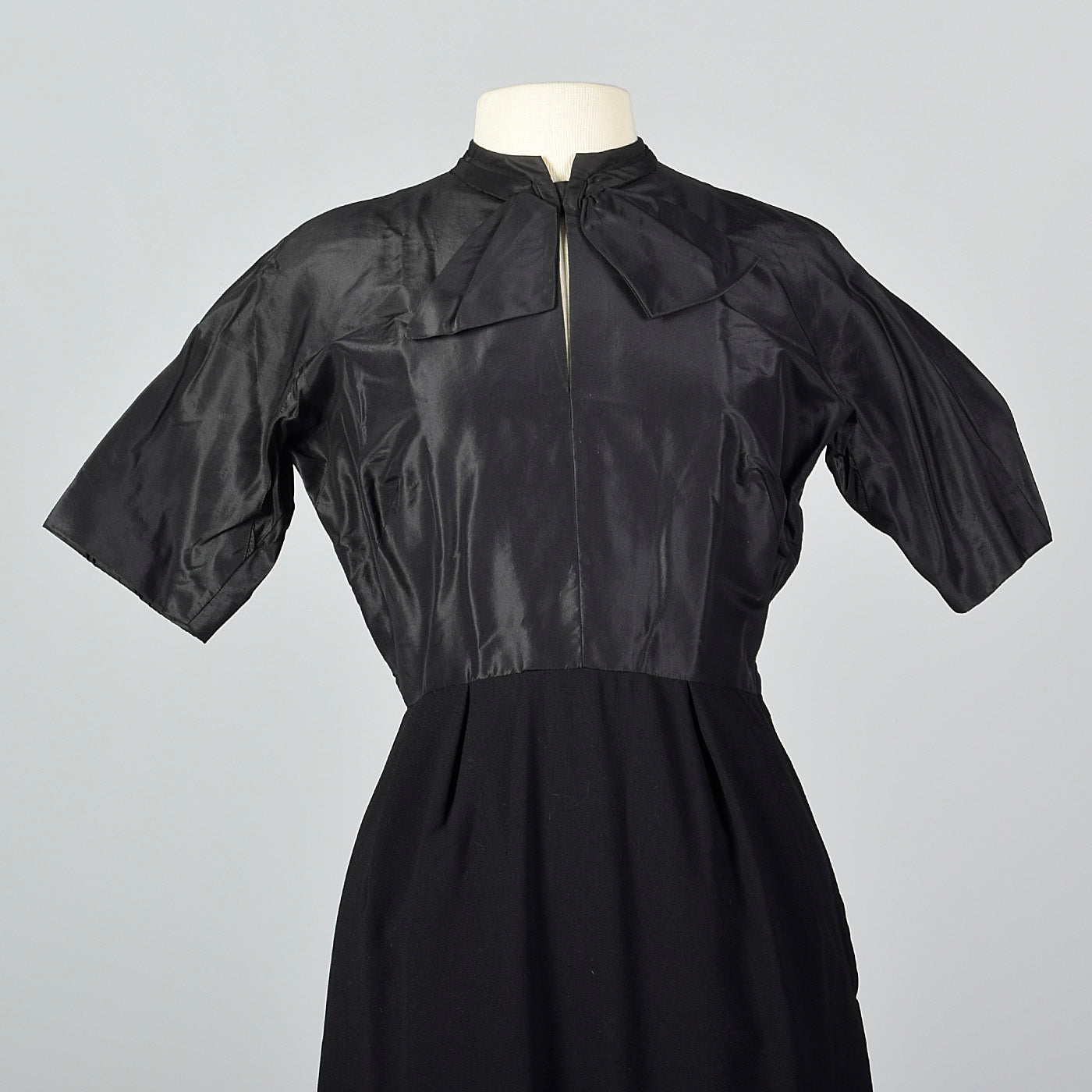 1950s Black Taffeta and Black Wool Dress