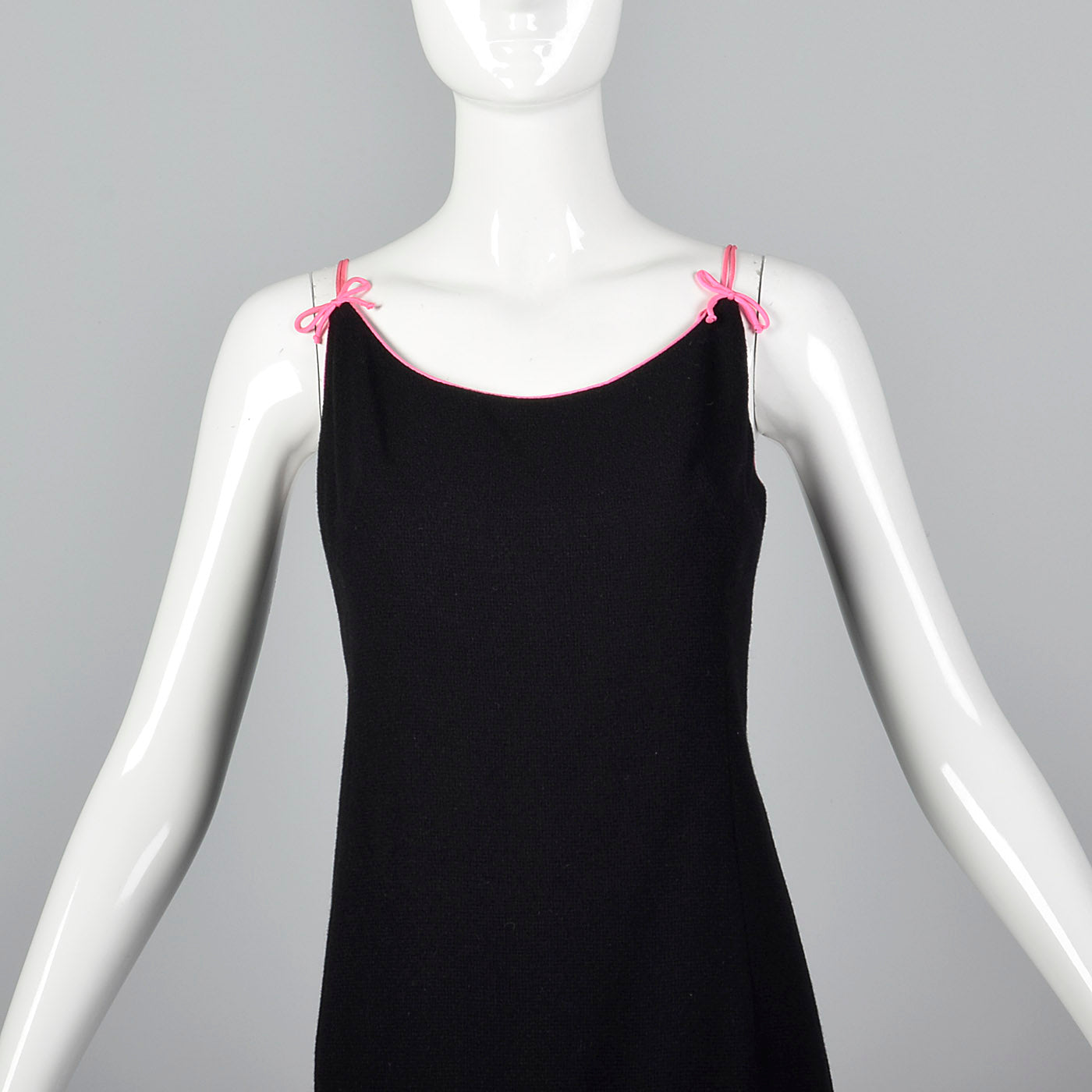 1960s Black Wool Dress with Pink Trim and Scallop Hem