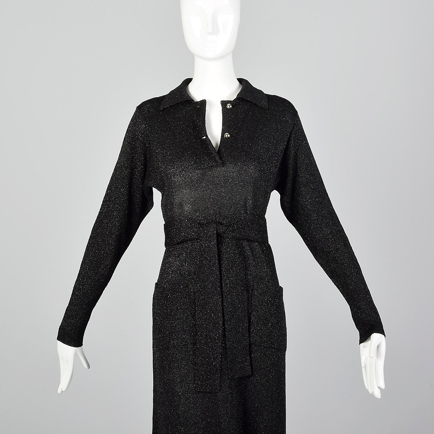 Large 1970s – Black Dress Style Salvage Lurex & Knit