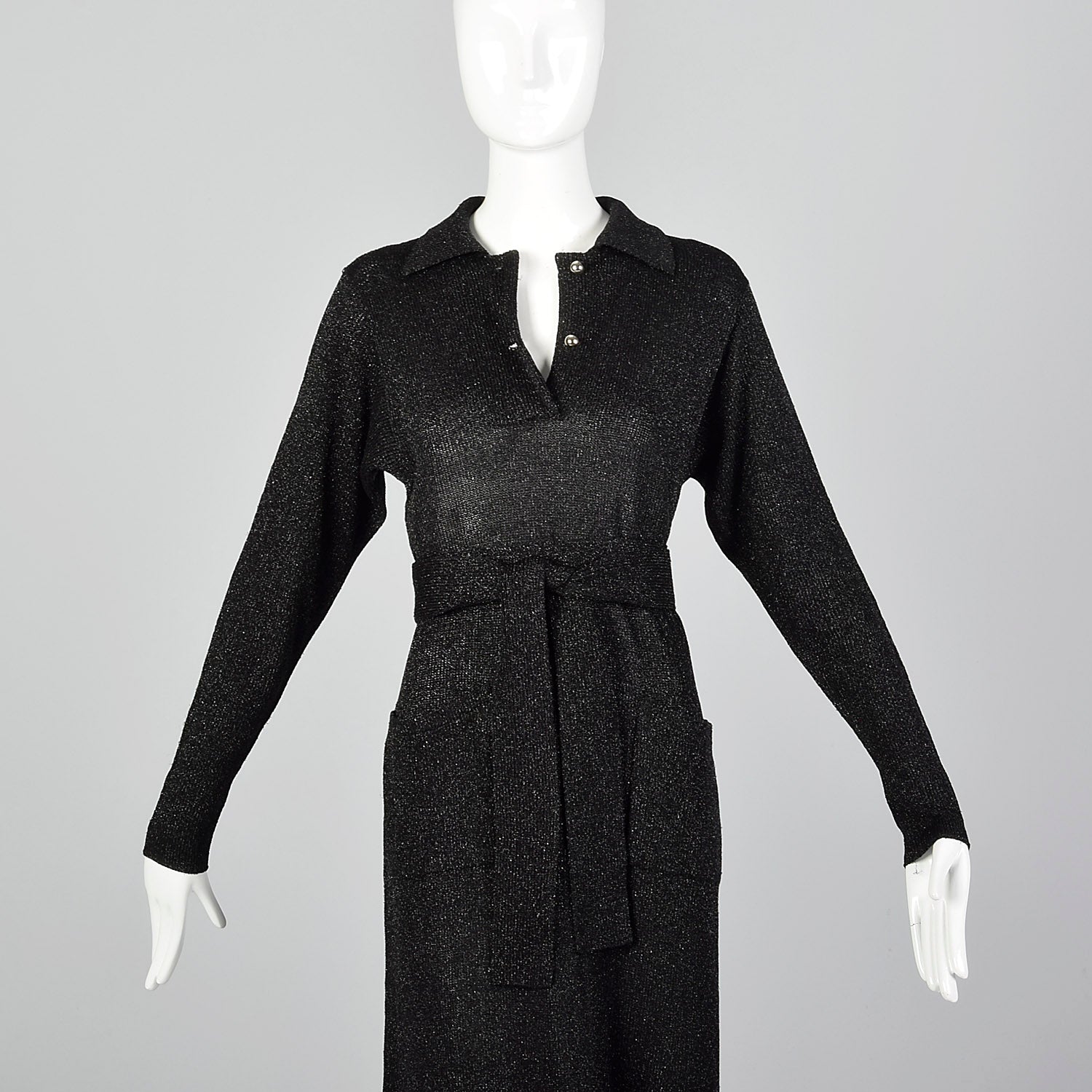 Large 1970s Black Lurex Knit Dress