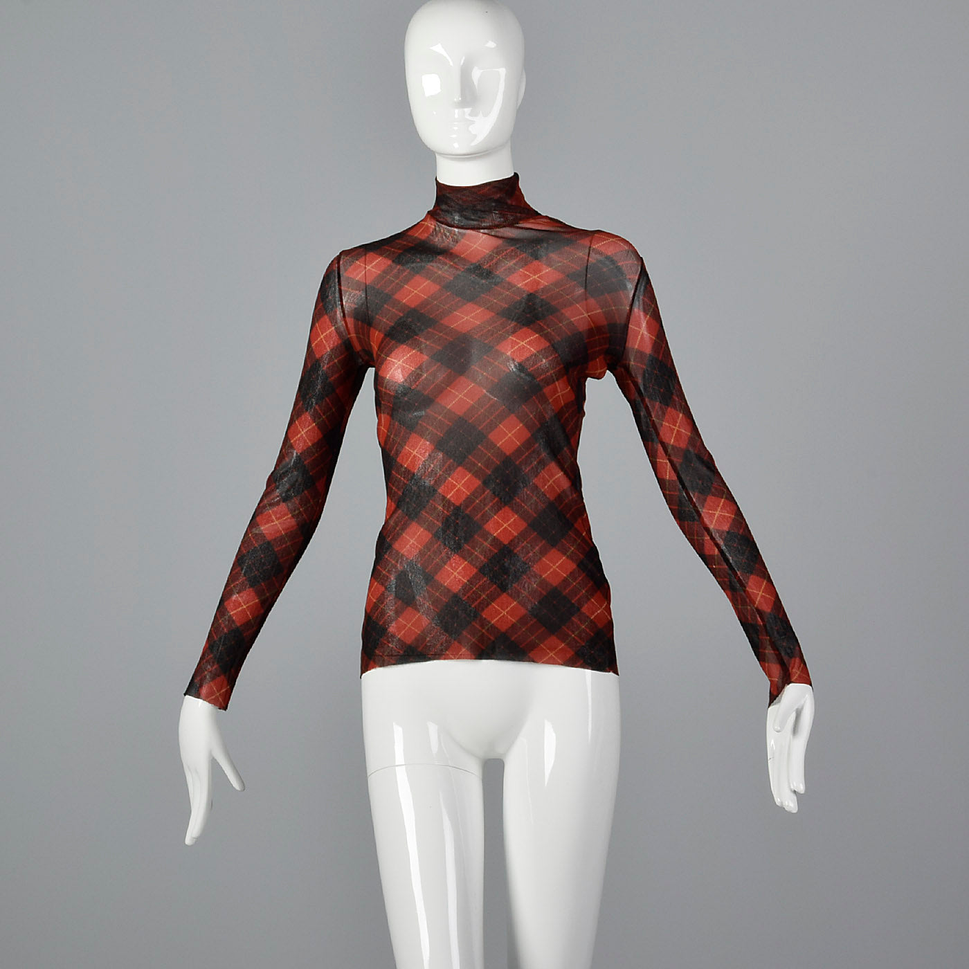 Jean Paul Gaultier Classique Tartan Plaid Stretch Mesh Top