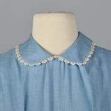 1950s Blue Dress with Floral Lace Trim